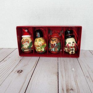 Vintage Decoupage Christmas Ornaments Set of 4 Home for the Holidays 1994 Boxed
